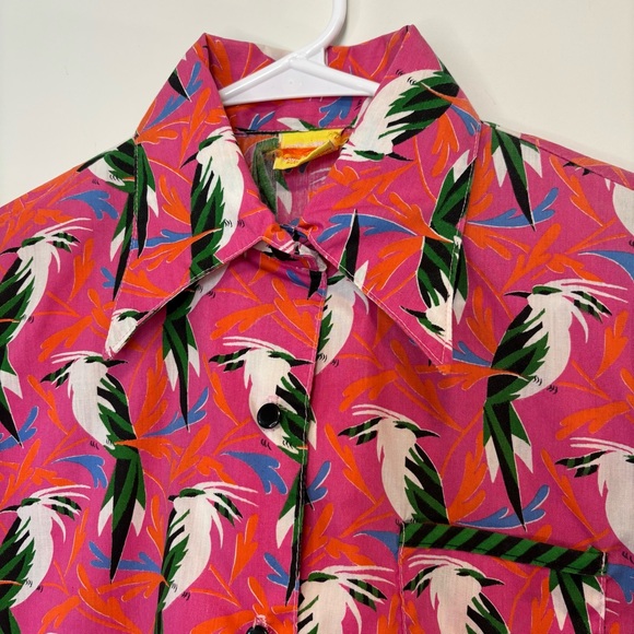 Vintage Pink Tropical Hollywood Regency Bird Long Sleeve Button Down Shirt Sz 10 - Picture 4 of 14
